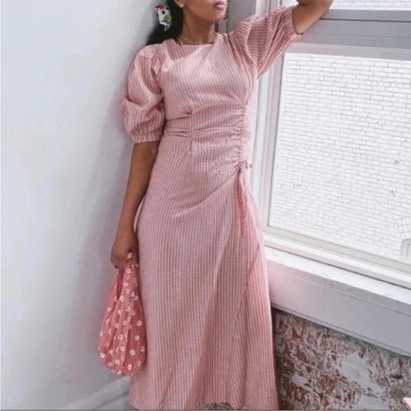 Zara pink gathered cinched waist maxi dress - Picture 4 of 16